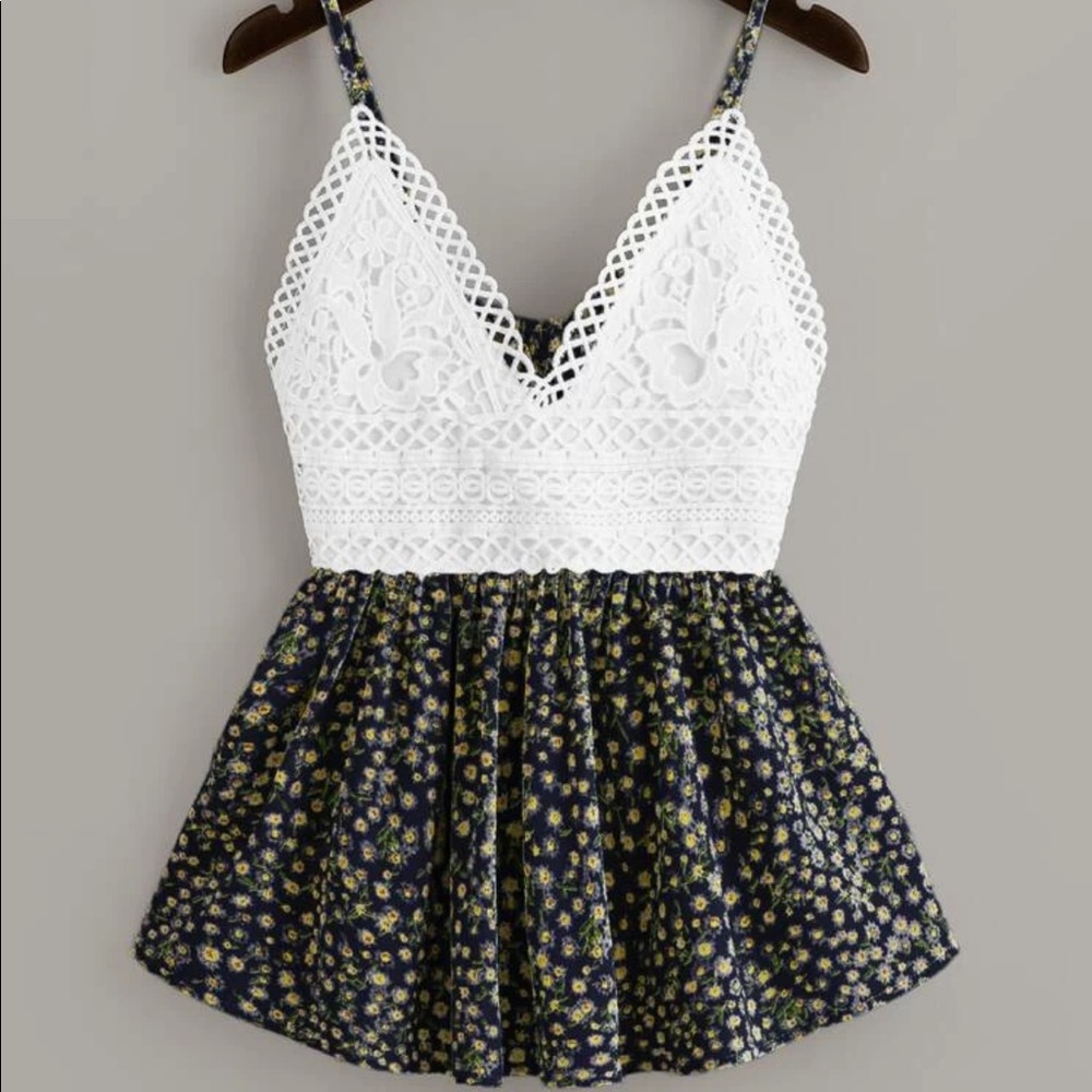 Contrast Lace Ditsy Floral Cami Top